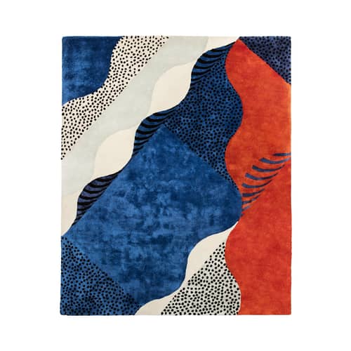 Tappeto Silkscreen Small tessuto blu multicolore / 200 x 140 cm - Trapuntato a mano - Moustache - 200 x 140 cm / Multicolore - Lana, Seta