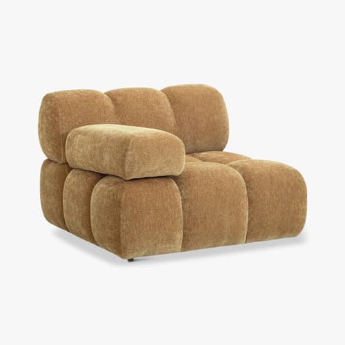 Poltrona imbottita Waffle tessuto marrone / Divano modulabile - Bracciolo intercambiabile - NV GALLERY - Cammello crêpé - Schiuma ad alta densità, Tessuto