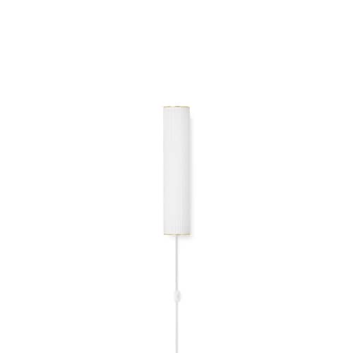 Vuelta LED Wall light with plug glass white Small / L 40 cm - Ferm Living - Brass / White - Brass, Opal glass with stripes