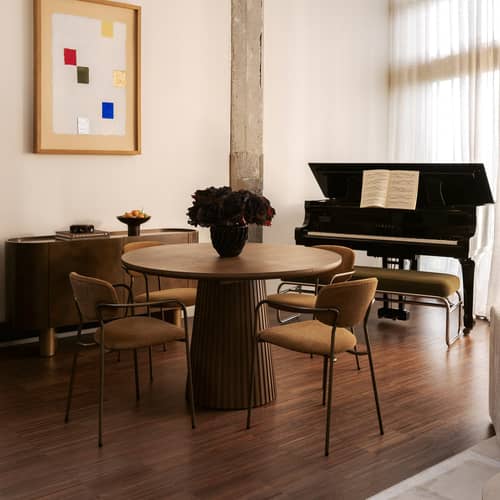 Set de 2 fauteuils de repas rembourrés Aya tissu marron - NV GALLERY - Ocre  / Cuivre antique - Fer, Mousse, Tissu