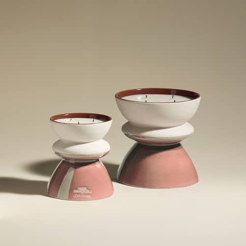 Bougie parfumée Tam tam / Ø 20 x H 20 cm - Maison Sarah Lavoine - Rose / Senteur Cumin boisé - Cire soja naturelle, Faïence émaillée