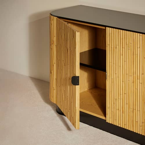 Buffet Riviera / L 120 x H 75 cm - Maison Sarah Lavoine - Rotin naturel / Laqué noir - Bois laqué, Rotin