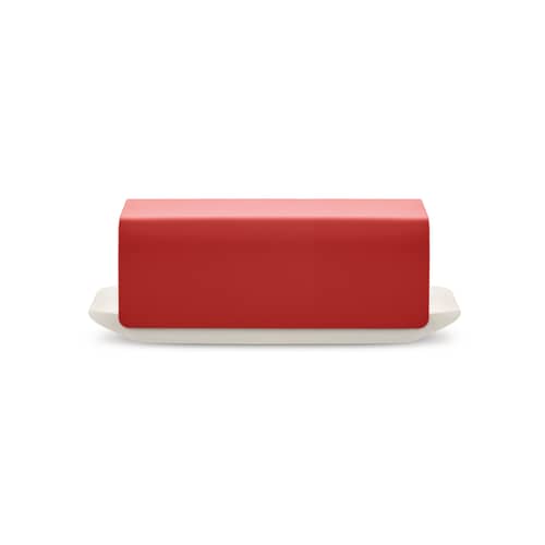 Mattina Butter dish metal red / Porcelain & steel - Alessi - Red - China, Stainless steel