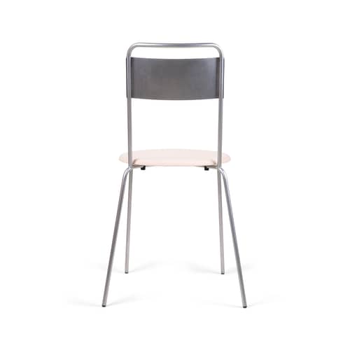 Chaise Petit Rond métal / Assise cuir - Frama  - Acier brossé / Cuir naturel - Acier inoxydable brossé, Cuir