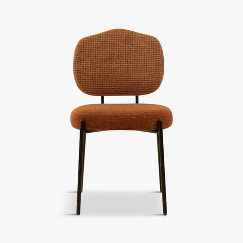 Chaise rembourrée Mogan tissu orange - NV GALLERY - Tweed orange & rouge brique / Métal noir - Fer, Mousse haute densité, Tissu
