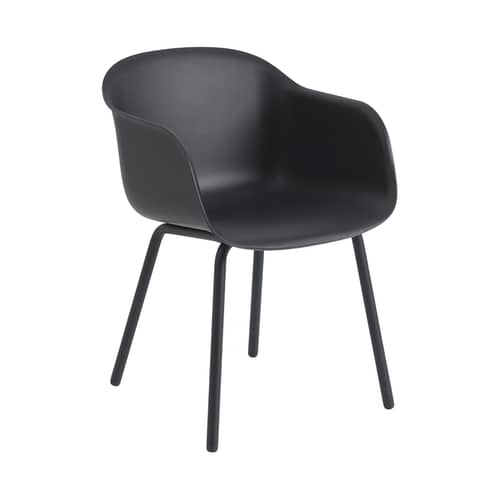 Fauteuil Fiber OUTDOOR noir / Plastique recyclé - Muuto - Anthracite noir - Acier thermolaqué, Plastique 100% recyclé