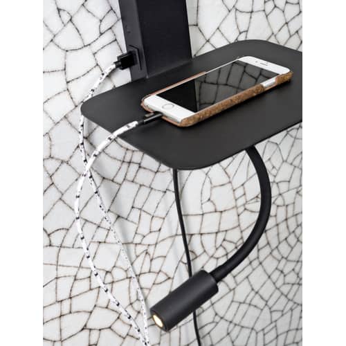 Wandleuchte mit Stromkabel Florence metall beige / Lampenschirm Stoff - LED-Leseleuchte, Regal & USB-Anschluss - It\'s about Romi - Leinen dunkel - Baumwolle, Eisen