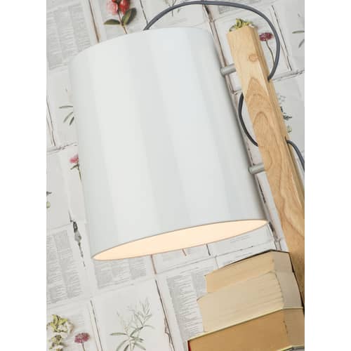 Lampada a stelo Cambridge metallo bianco legno naturale / con 3 mensole - H 168 cm - It\'s about Romi - Bianco! Legno naturale - Ferro, Legno