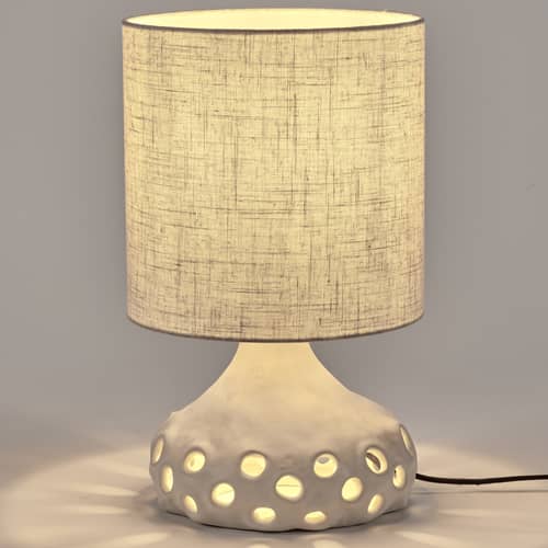 Lampe de table Oya 01   / Grès & tissu - Ø 25 x H 42 cm - Serax - Tissu beige / beige - Grès, Tissu