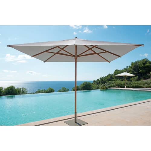 Ombrellone Classic tessuto legno bianco / 300 x 300 cm - Ethimo - Ombrellone / Avorio e Legno - Rovere massello, Tela acrilica