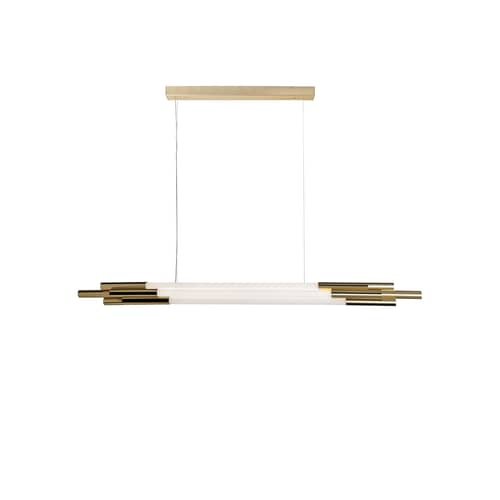 Pendelleuchte ORG Horizontal Small glas weiß / LED - L 130 cm / Glas - DCW éditions - Messing & Weiß - eloxiertes Aluminium, Opalglas