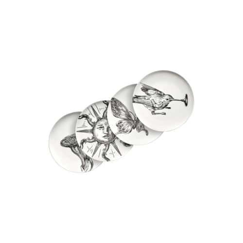 Piatto per dolcetti Unity ceramica bianco / Set di 4 - Ø 12 cm - Serax - Bianco & Nero - Porcellana