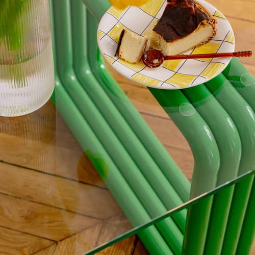 Table basse  verre bleu vert / 110 x 65 cm x H 45 cm / Seconde vie - COLORTHERAPIS - Bleu & vert - Bois, Verre