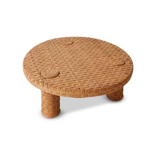 Table basse Rattan marron / Ø 100 x H 32,5 cm - HK LIVING - Naturel - MDF, Rotin tressé