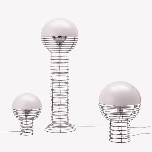 Wire Table lamp metal white / Ø 30 x H 42 cm - Verner Panton, 1972 - Verpan - White - Chromed steel, Polycarbonate