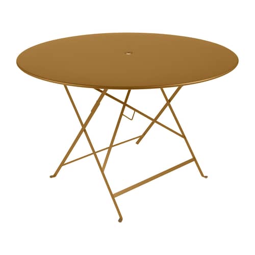Tavolo pieghevole Bistro metallo giallo / Ø 117 cm - 6/8 persone - Foro ombrellone - Fermob - Pan di zenzero - Acciaio laccato