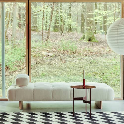 Dormeuse Quilton Lift tissu beige / 210 x 105 cm - Hay - Crème (Tissu Flamiber A5) / Chêne - Chêne, Mousse PU, Tissu