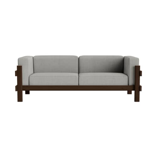 Divano destro Kube tessuto grigio / L 220 cm - Normann Copenhagen - Marrone scuro / Grigio (Remix 133) -  Plumes, Pino massello eco-certificato, Schiuma ad alta densità, Tessuto Kvadrat