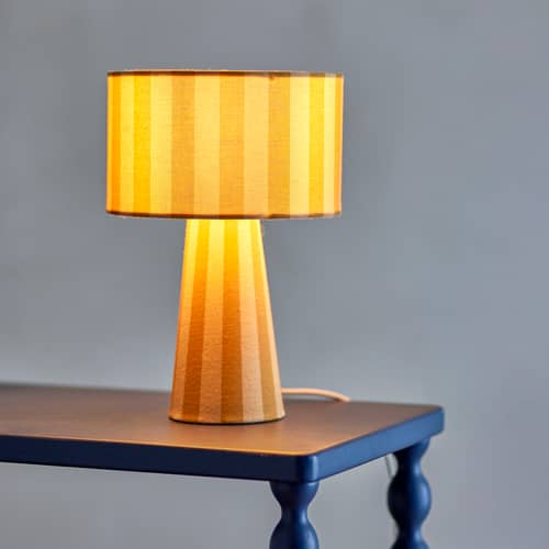 Lampe de table Emmie tissu jaune / Ø 20 x H 30 cm - Bloomingville - Rayé jaune (tissu lin) - Fer, PVC, Tissu lin