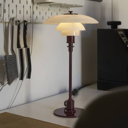 Lampe de table PH 3/2 bordeaux / Réédition 1926 - Louis Poulsen - Bordeaux brillant / Blanc - Aluminium laqué, Verre soufflé bouche