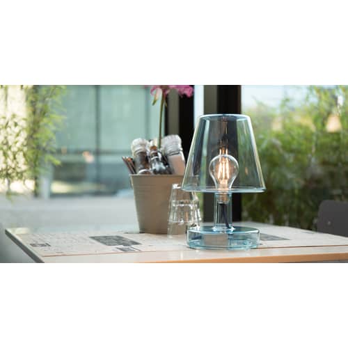 Lampe sans fil rechargeable Transloetje plastique transparent / LED - Ø 16 x H 25 cm - Fatboy - Transparent / Câble rouge - Polycarbonate