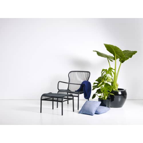 Lounge-Sessel stapelbar Loop Lounge textil kunstfaser schwarz / Stapelbar / Bespannung handgeflochtenes Polyethylen - Vincent Sheppard - Schwarz - Polyethylenfaser, Thermolackiertes Aluminium