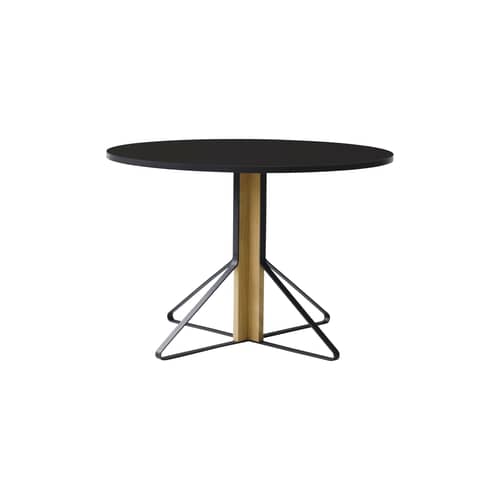 Kaari Round table wood black / Ø 110 cm - HPL / Bouroullec, 2015 - ARTEK - Glossy black HPL / Natural oak - HPL laminate, Solid oak, Steel