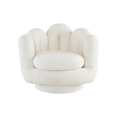 Poltrona girevole Serpentine tessuto bianco / Tessuto a ricciolo - Jonathan Adler - Poltrona girevole Serpentine bianca / Tessuto a ricciolo - Espanso, Legno, Tessuto a ricciolo