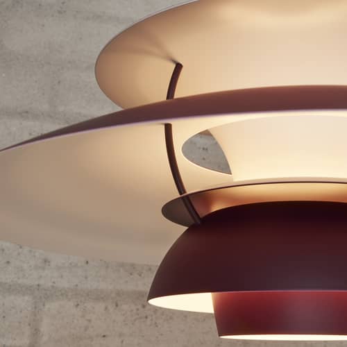 Sospensione PH 5 metallo rosso / Ø 50 cm - Poul Henningsen, 1958 - Louis Poulsen - Monocromo Bordeaux - Alluminio laccato