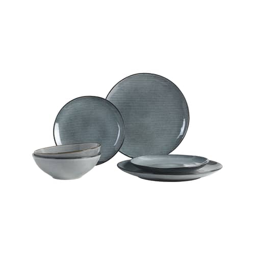 Nordic Sea Tableware set ceramic blue / 2 people - 6 rooms - BROSTE COPENHAGEN - Blue striped beige - Sandstone