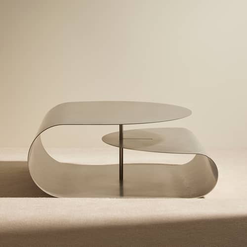 Tavolino Gégé metallo argento / 90 x 90 x H 35 cm - Maison Sarah Lavoine - Inox spazzolato - Acciaio inossidabile satinato
