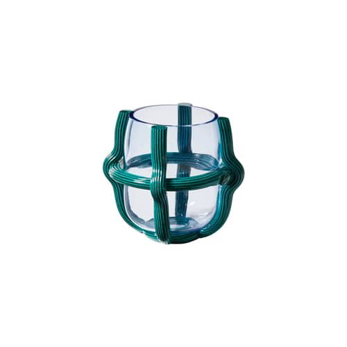 Vase Sestiere / Ø 27 x H 26 cm - Verre de Murano / Patricia Urquiola, 2022 - CASSINA - Bleu transparent/ Vert pétrole - Verre de Murano soufflé