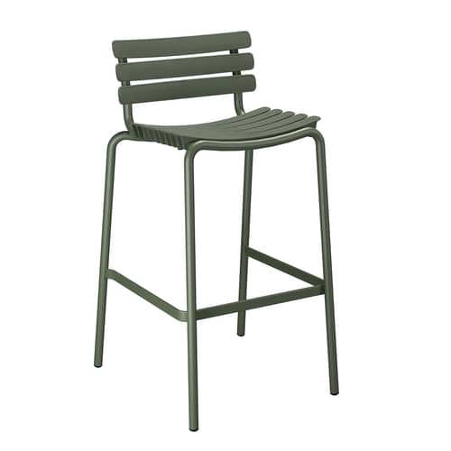 ReCLIPS Bar chair plastic material green / H 76 cm - Recycled plastic - Houe - Olive green - Recycled plastic, Thermolacquered aluminium