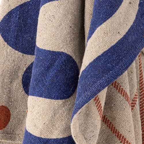 Decke Eviaya textil blau / 160 x 130 cm - Bloomingville - Blau - Baumwolle, Polyesterfaser