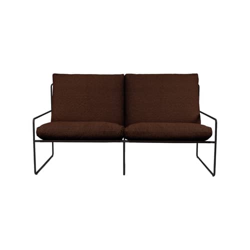 Gartensofa 2-Sitzer Desert textil braun / L 156 cm - Ferm Living - Braun Kastanie (Pure Locke) / Schwarz -  Ouate, galvanisierter Stahl, Outdoor-Boucléstoff, Schaumstoff