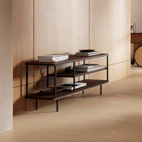 Etagère Strat Small / Buffet - L 130 x P 42 x H 60,5 cm - KANN DESIGN - Teck / Noir - Acier, Placage teck