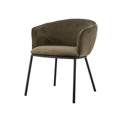 Fauteuil de repas rembourré Cortone velours vert - Bloomingville - Vert (velours) - Métal thermolaqué, Mousse, Velours