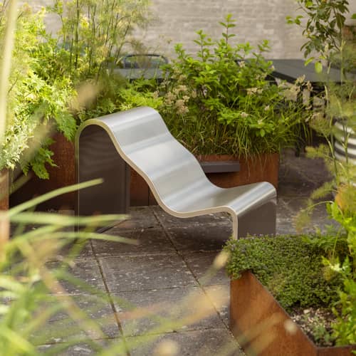 Fauteuil Dream View Bench métal argent / L 60 cm - Muuto - Acier brossé - Acier inoxydable brossé
