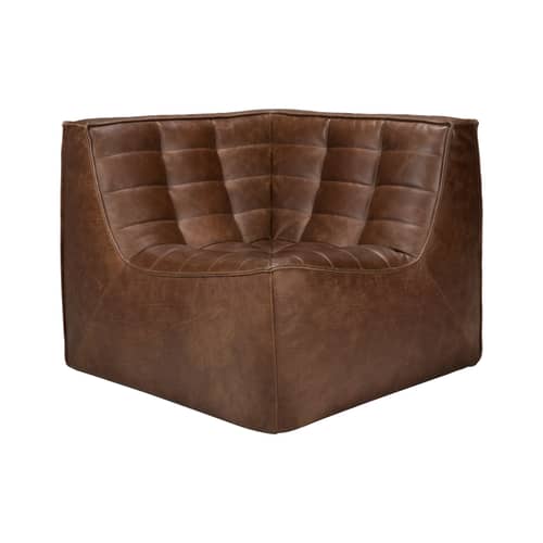 Sofa modulierbar N701 leder braun / Modul für quadratische 90°-Ecken - Ethnicraft - Kastanie - Anilinleder, Hochdichter PU-Schaum, Holz