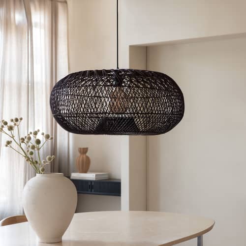 Arizona Pendant cane & fibres brown / Ø 70 cm - Rattan - GOOD&MOJO - Burgundy - Iron, Rattan