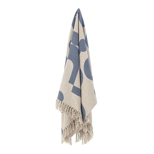 Plaid Agno tissu bleu / 160 x 130 cm - Coton recyclé - Bloomingville - Bleu & beige - Coton recyclé