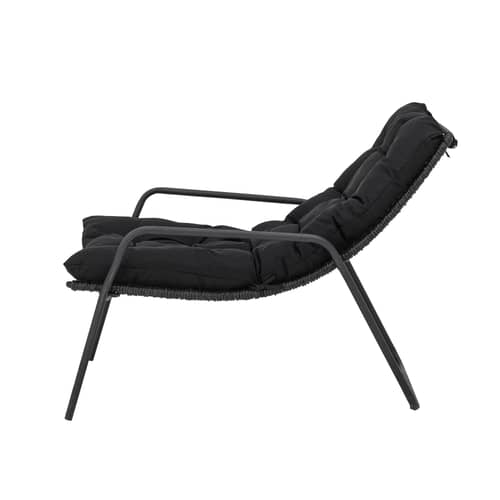 Set fauteuil & repose-pieds Boel / Tressage corde - Coussin inclus - Bloomingville - Noir - Acier, Corde polyester, Mousse, Tissu