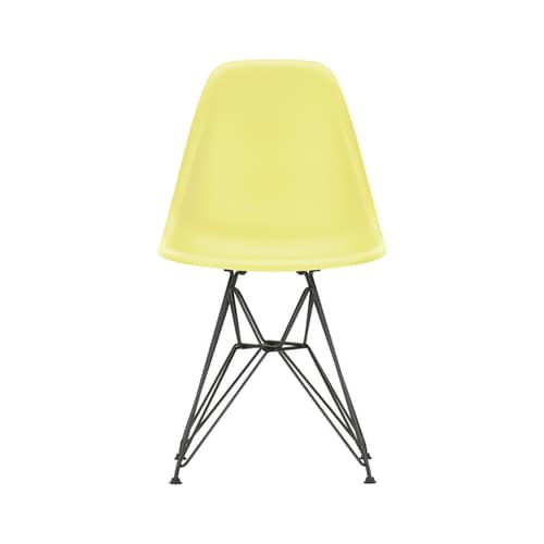 Stuhl RE DSR - Eames Plastic Side Chair plastikmaterial gelb / (1950) - Schwarzfuß / Recycelt - Vitra - Zitrone / Schwarze Füße - Epoxid-lackierter Stahl, Recycelter Kunststoff (Post-Consumer)