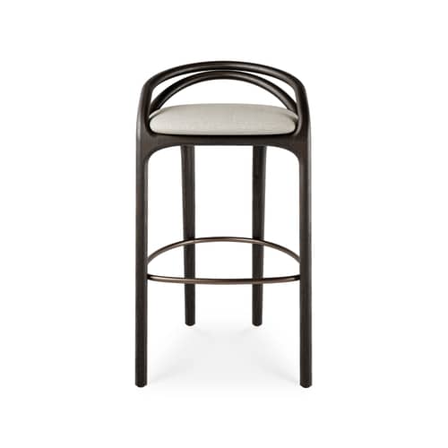 Tabouret haut Aleta INDOOR tissu beige / H 78,5 cm - MORPHO - Chenille beige / Brun foncé - Métal, Mousse haute densité, Teck massif, Tissu chenille