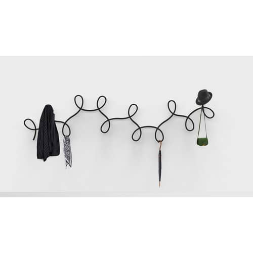 Waltz Wall coat rack wood black / Modular - L 93 x H 54 cm - Wiener GTV Design - Black - Brass, Curved solid ash