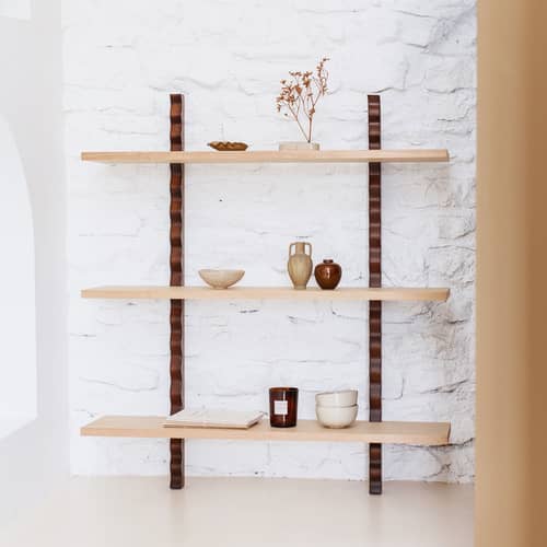 Heju X Nobodinoz Wall shelf natural wood / 90 x H 102 cm - NOBODINOZ - 3 shelves - Ash veneer, Solid rubberwood