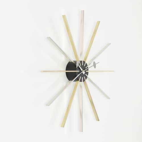 Star Clock Clock gold silver metal / By George Nelson, 1948-1960 / Ø 61 cm - Vitra - Chrome, brass & black - Metal