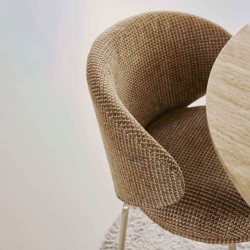 Fauteuil de repas rembourré Savio tissu jaune - NV GALLERY - Jaune / Laiton - Fer, Mousse haute densité, Tissu Tweed