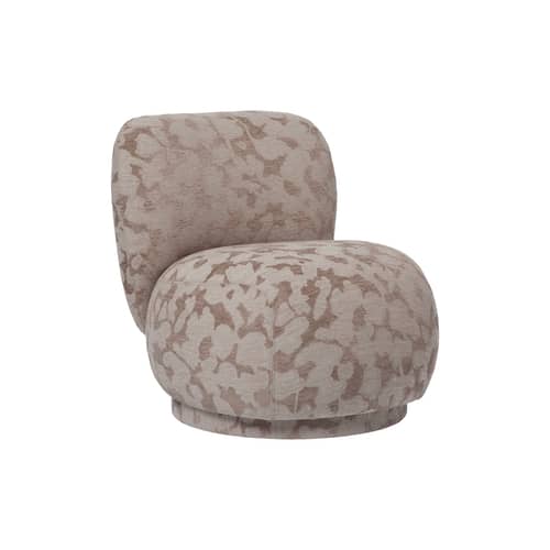 Chauffeuse Rico Piccolo / Tissu jacquard - Ferm Living - Taupe motif floral (tissu Cilla) - Bois, Mousse, Tissu