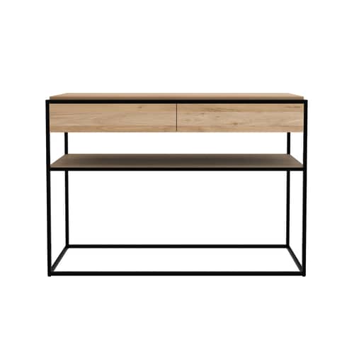Konsole Monolit schwarz holz natur / Eiche massiv & Metall L 122 cm / 2 Schubladen - Ethnicraft - Eiche - lackiertes Metall, massive Eiche